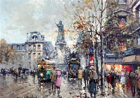 § Antoine Blanchard (1910-1988) Autumn in Paris and Busy Street 13 x 18in.